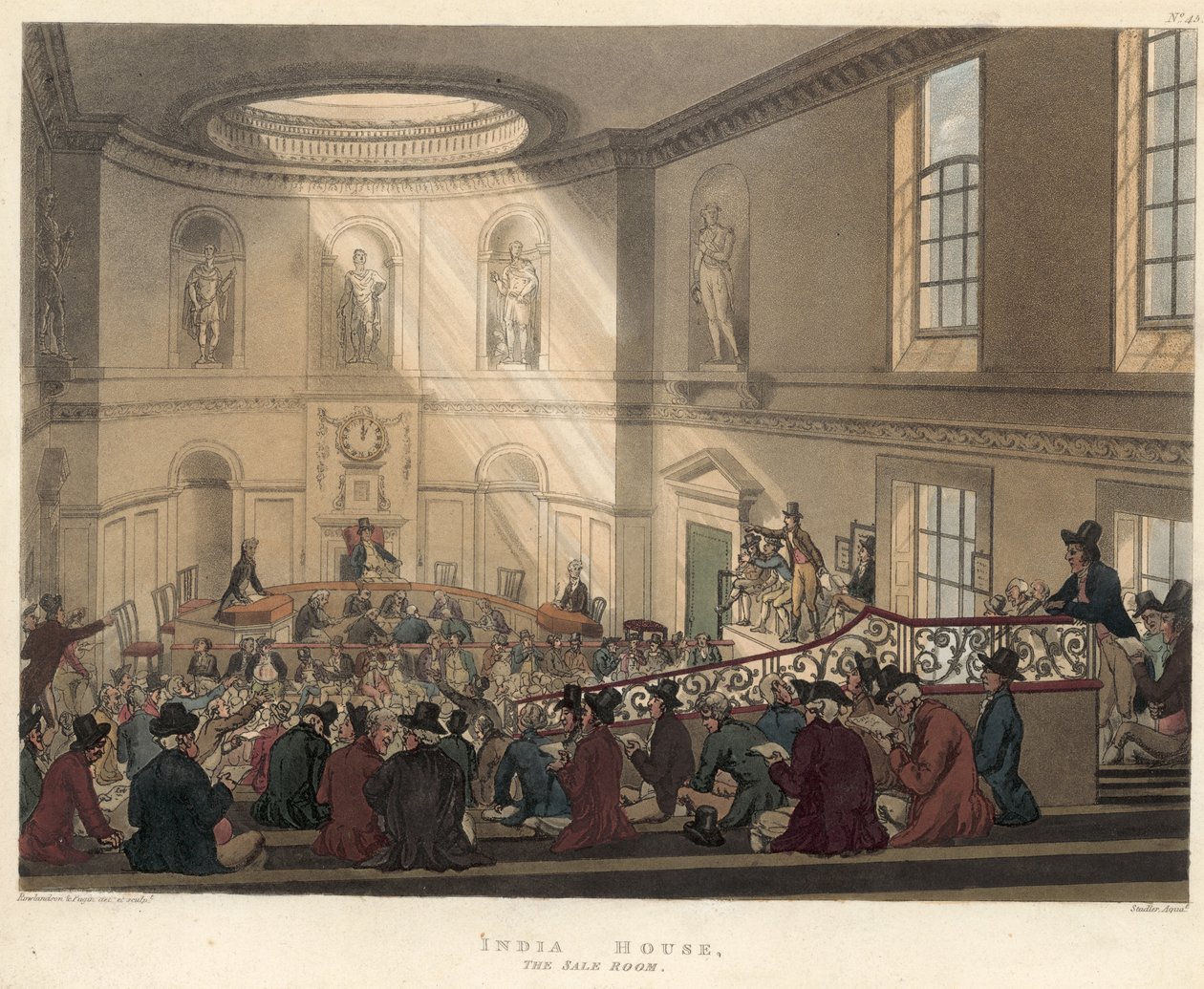 A sala de venda, East India House de Thomas Rowlandson