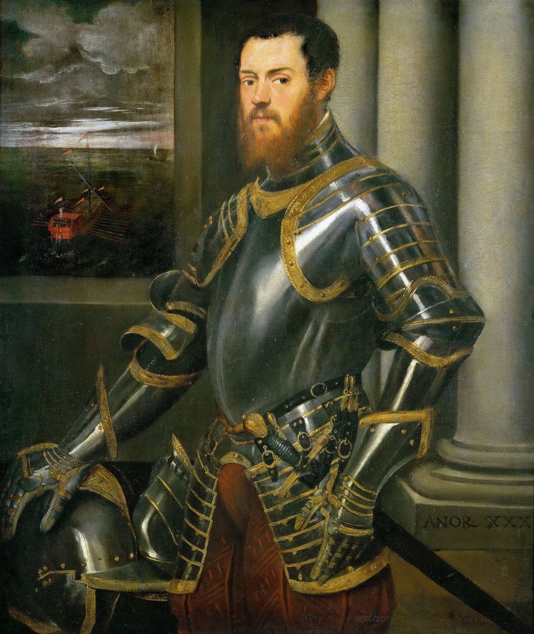 Retrato de um homem em um chicote de fios de ouro aparado de Tintoretto