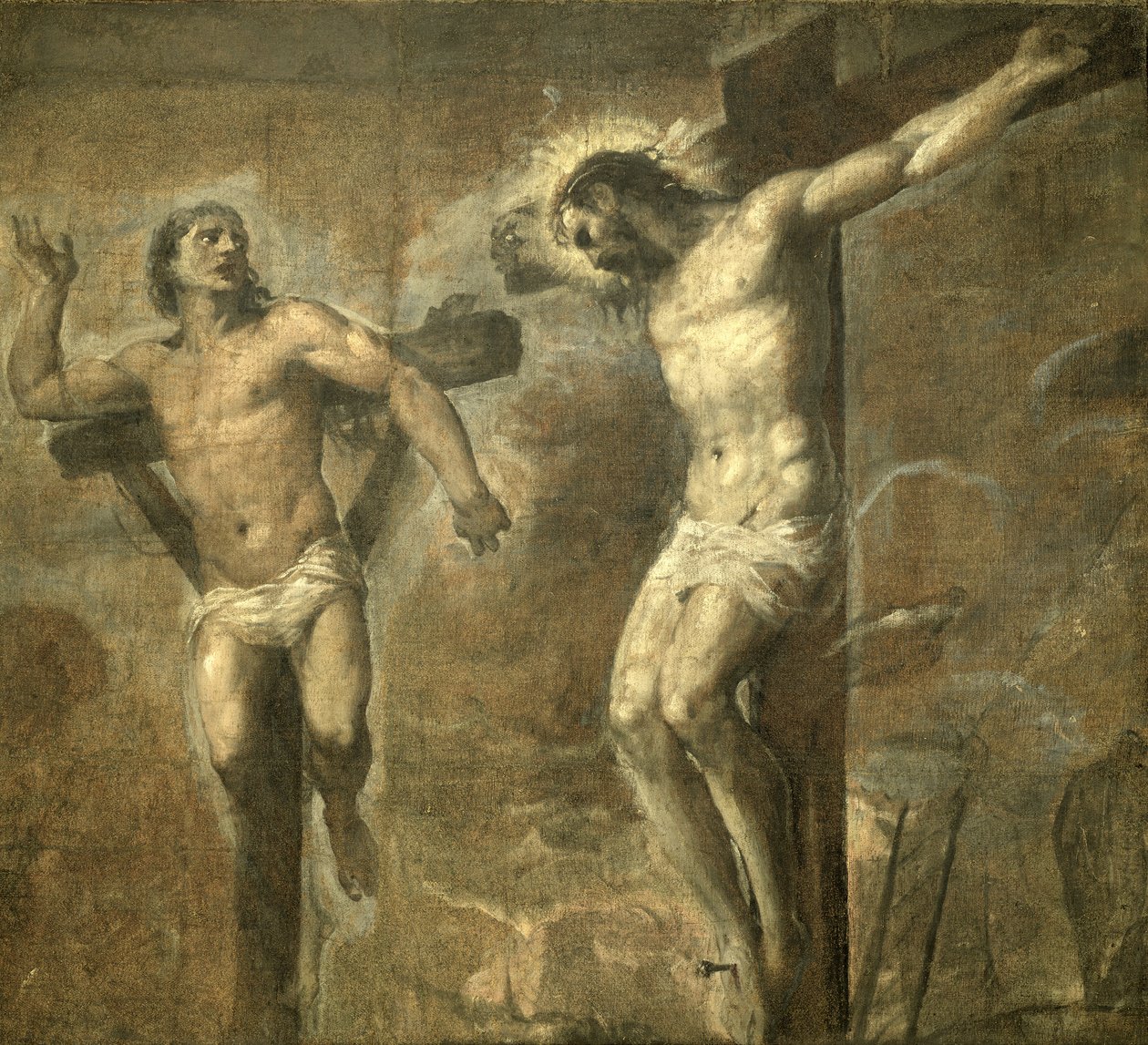 Cristo na cruz e bom ladrão, c.1565 de Tiziano Vecelli