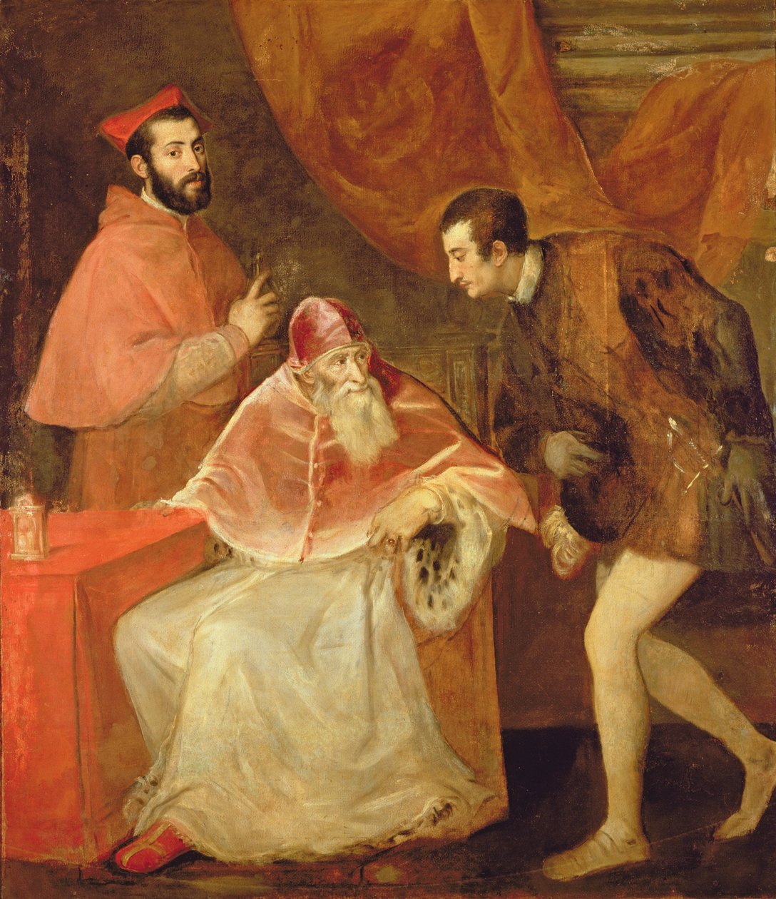 Papa Paulo III (1468-1549) e seus sobrinhos, 1545 de Tiziano Vecelli