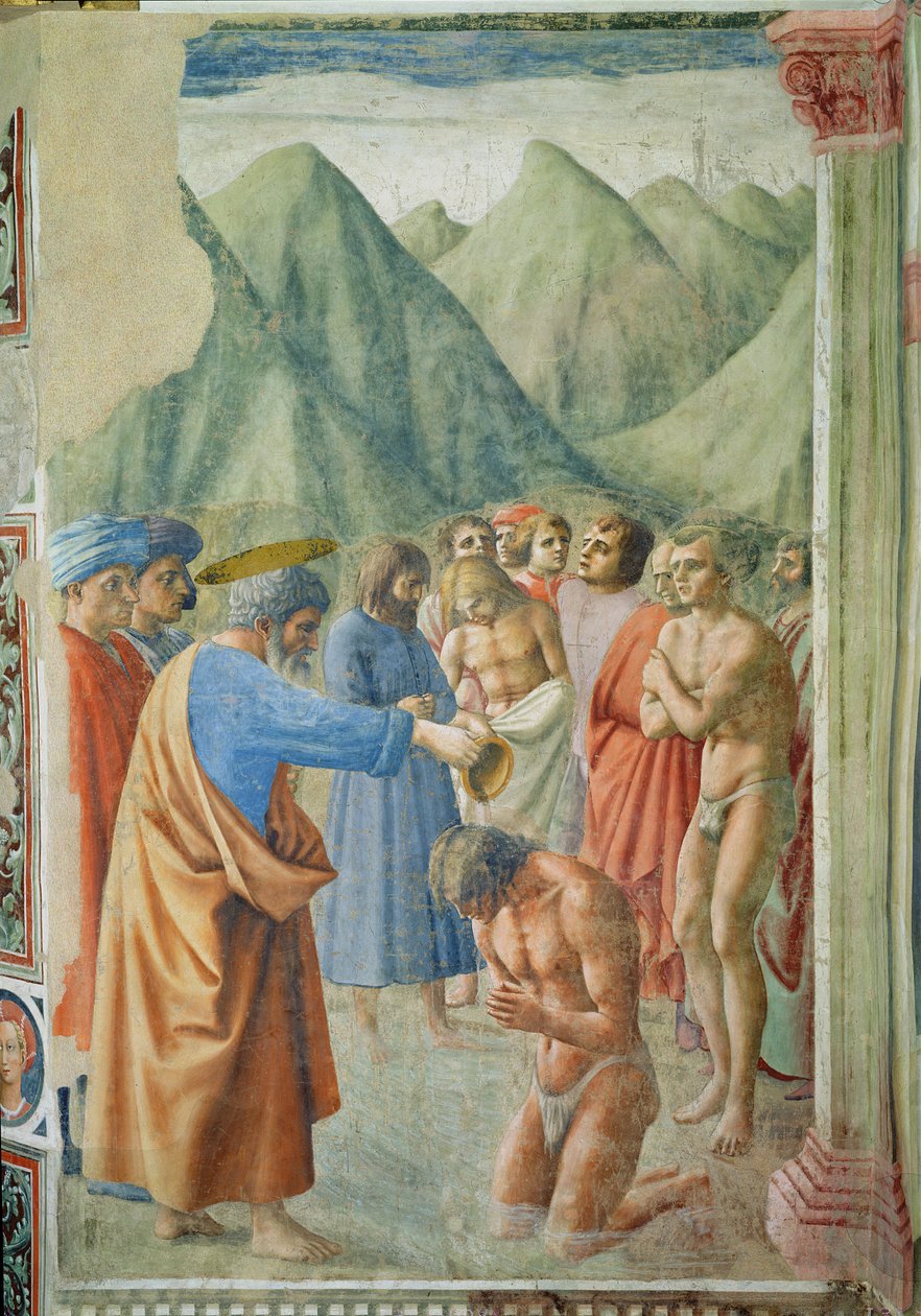 São Pedro Batizando os Neófitos, c.1427 de Tommaso Masaccio