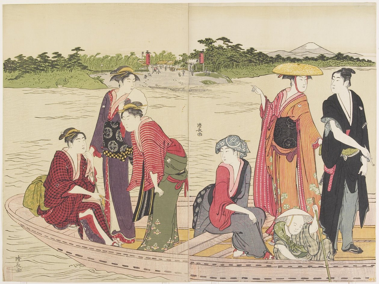 Balsa no rio Rokugo, 1784 de Torii Kiyonaga