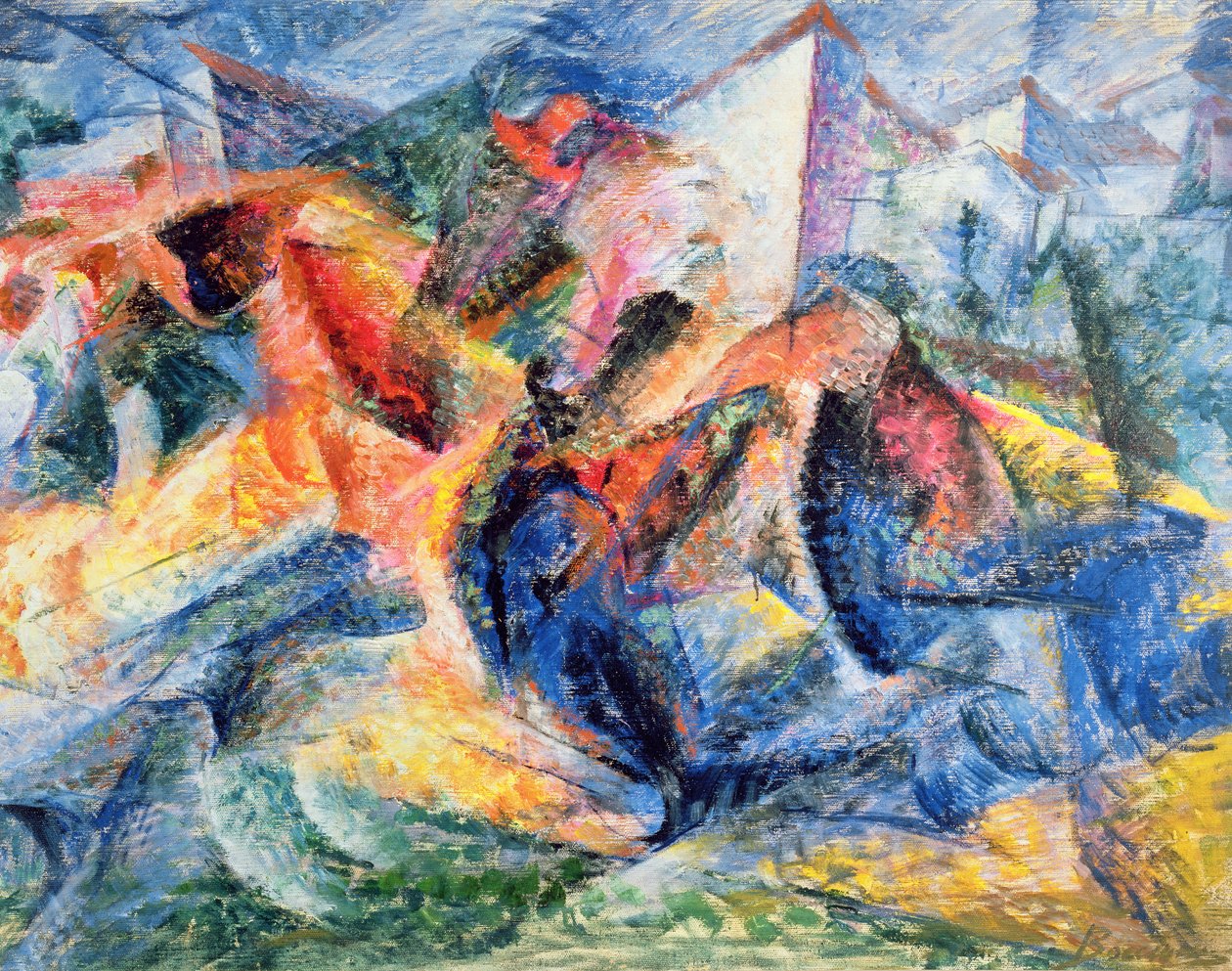 Cavalo e cavaleiro e edifícios, 1914 de Umberto Boccioni