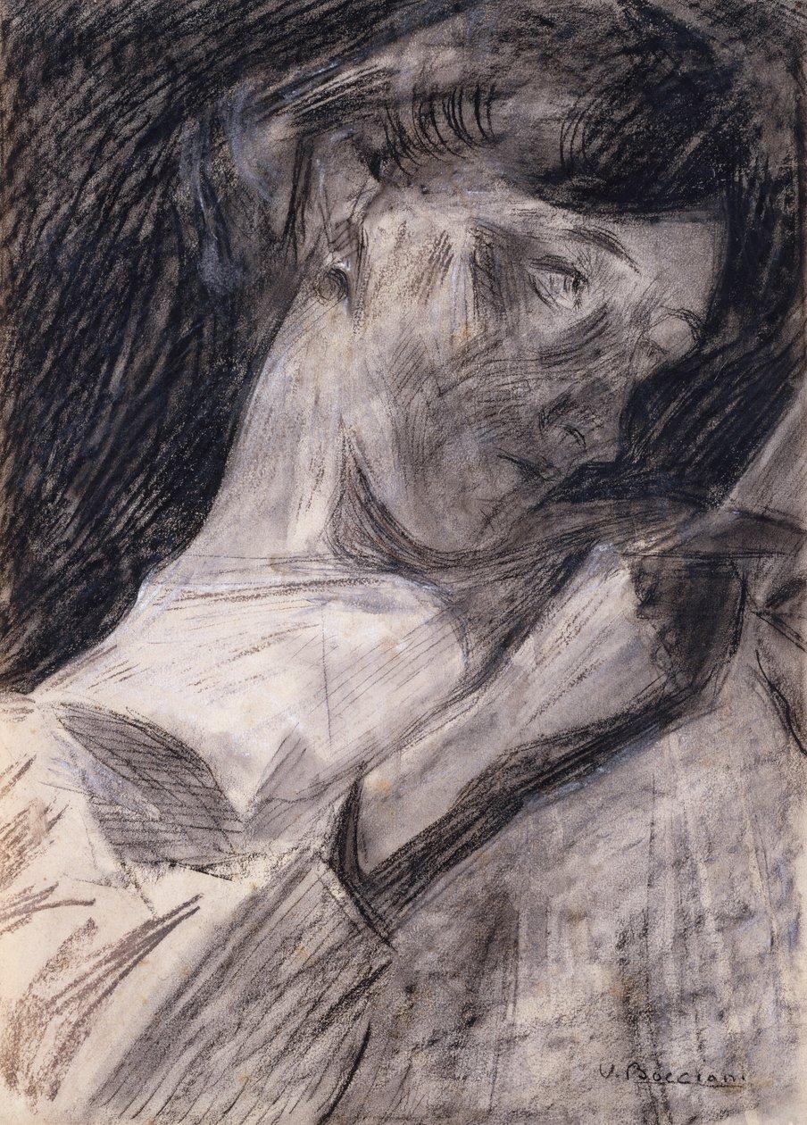 Jovem lendo Inês, 1909-10. de Umberto Boccioni
