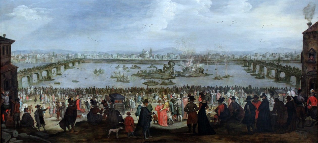 A Batalha Mock entre as Guildas de Tecelão e Dyer&39;s no Arno em Florença em 25 de julho de 1619 de Unbekannt Unbekannt