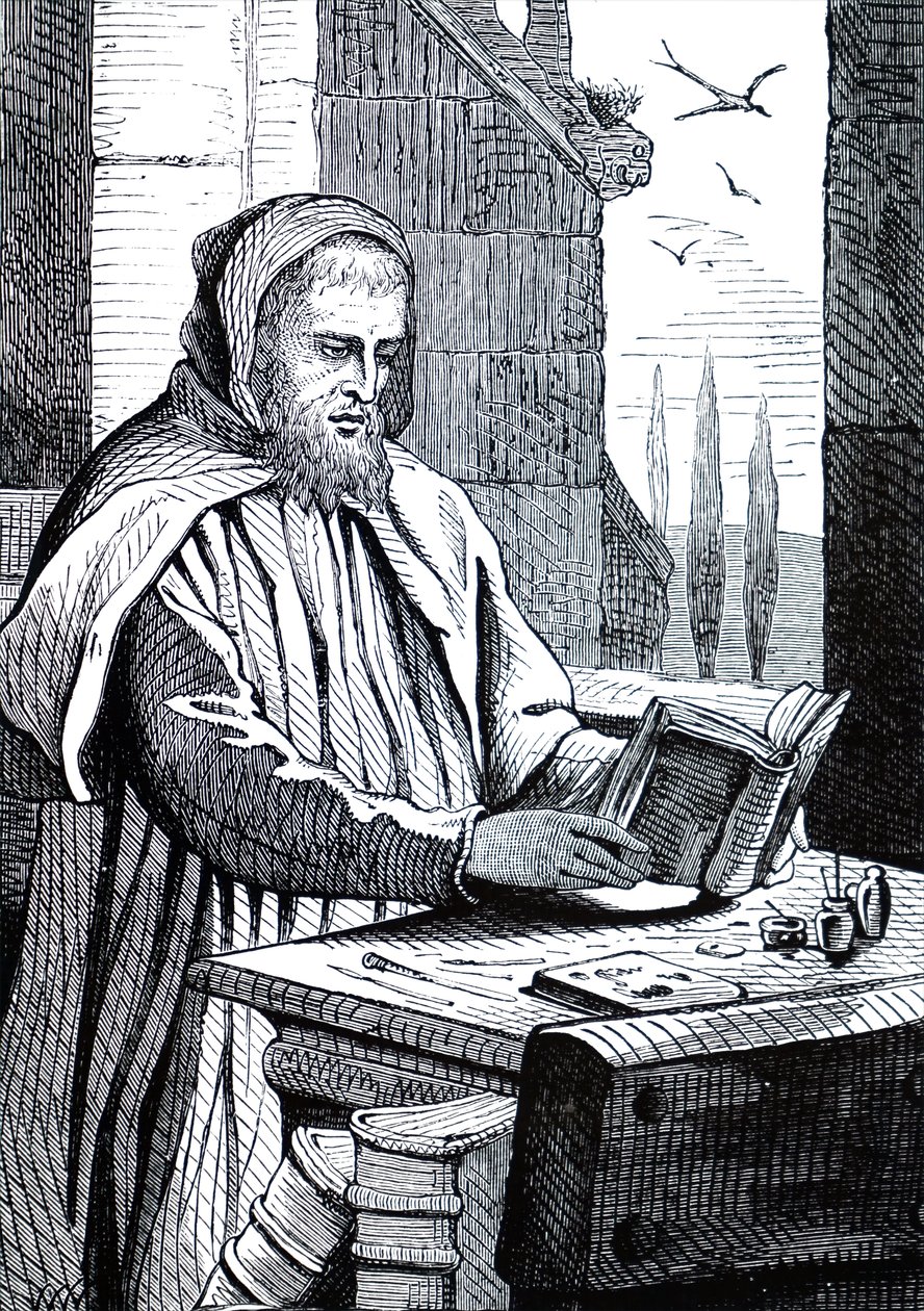 Um monge a iluminar um manuscrito de Unbekannt
