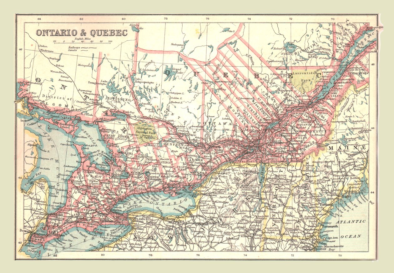 Mapa de Ontário e Quebec, 1902. de Unbekannt