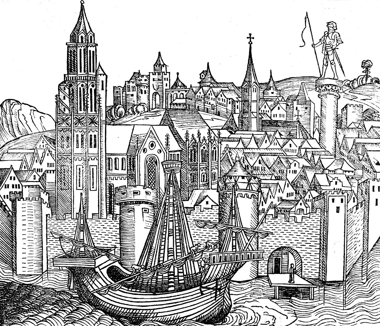 Vista da cidade fortificada, 1493 de Unbekannt