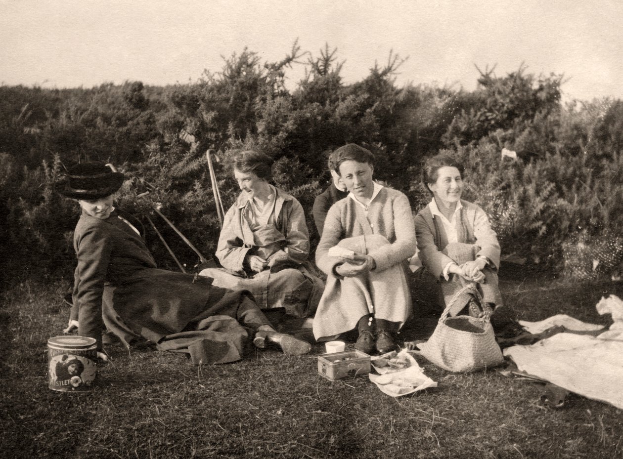 Mulheres desfrutando de um piquenique, século XX de Unbekannt