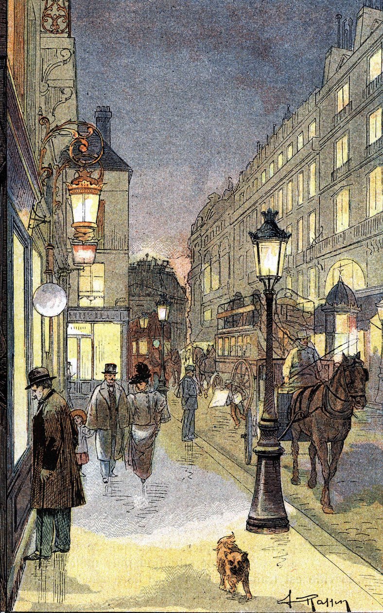 Paris à noite, ilustração de finais do século XIX. de Unknown artist