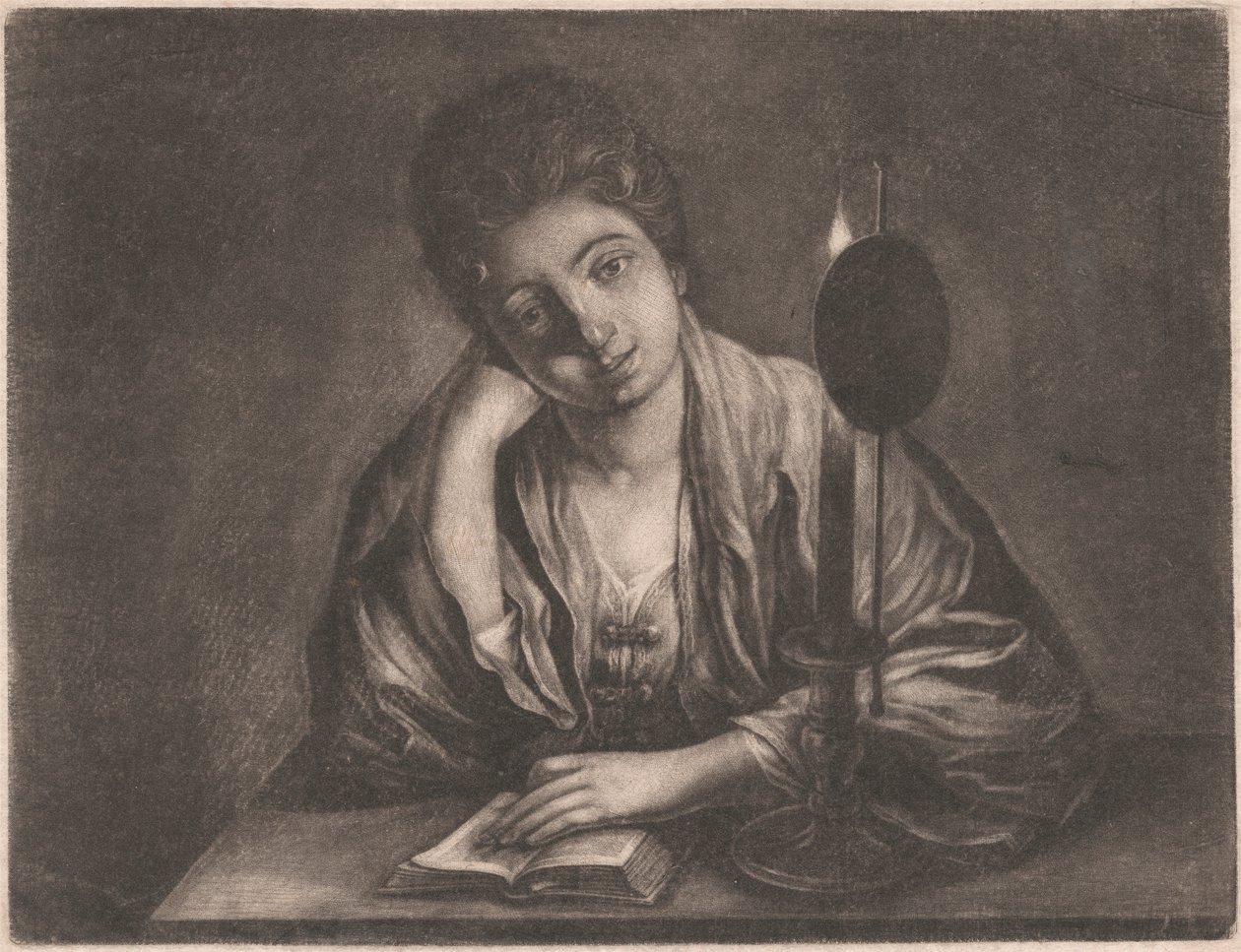 Leitura de Menina por Vela Luz de Unknown artist