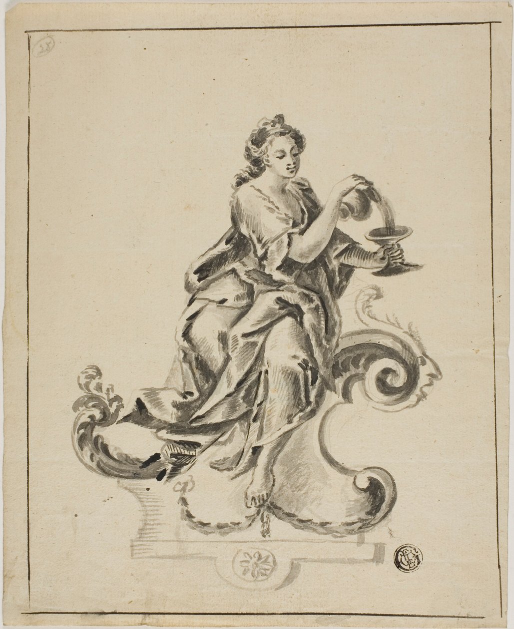 Mulher sentada no rolo rococó de Unknown artist