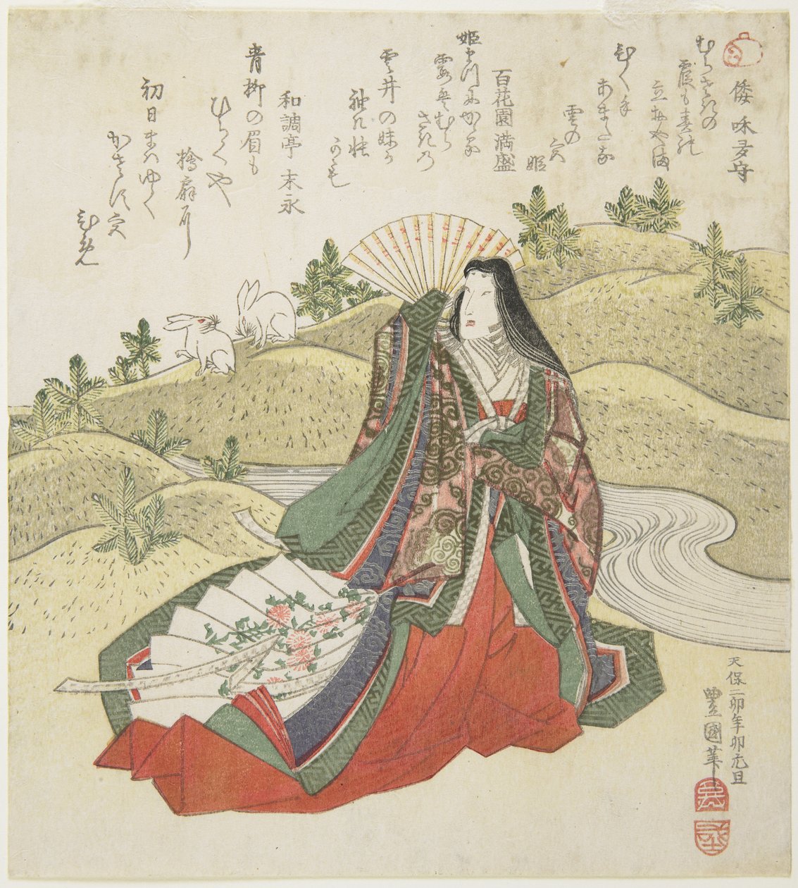 (Senhora da corte e dois coelhos), janeiro de 1831 de Utagawa Toyokuni
