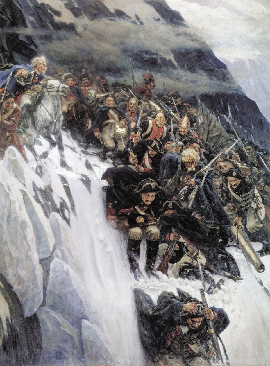 Exército de Suvorov cruzando os Alpes em 1799, 1899 de Vasilij Ivanovic Surikov