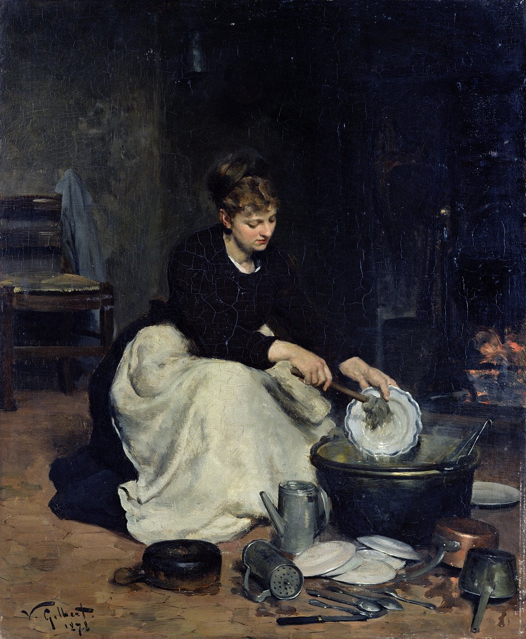 A cozinha empregada lavando-up de Victor Gabriel Gilbert