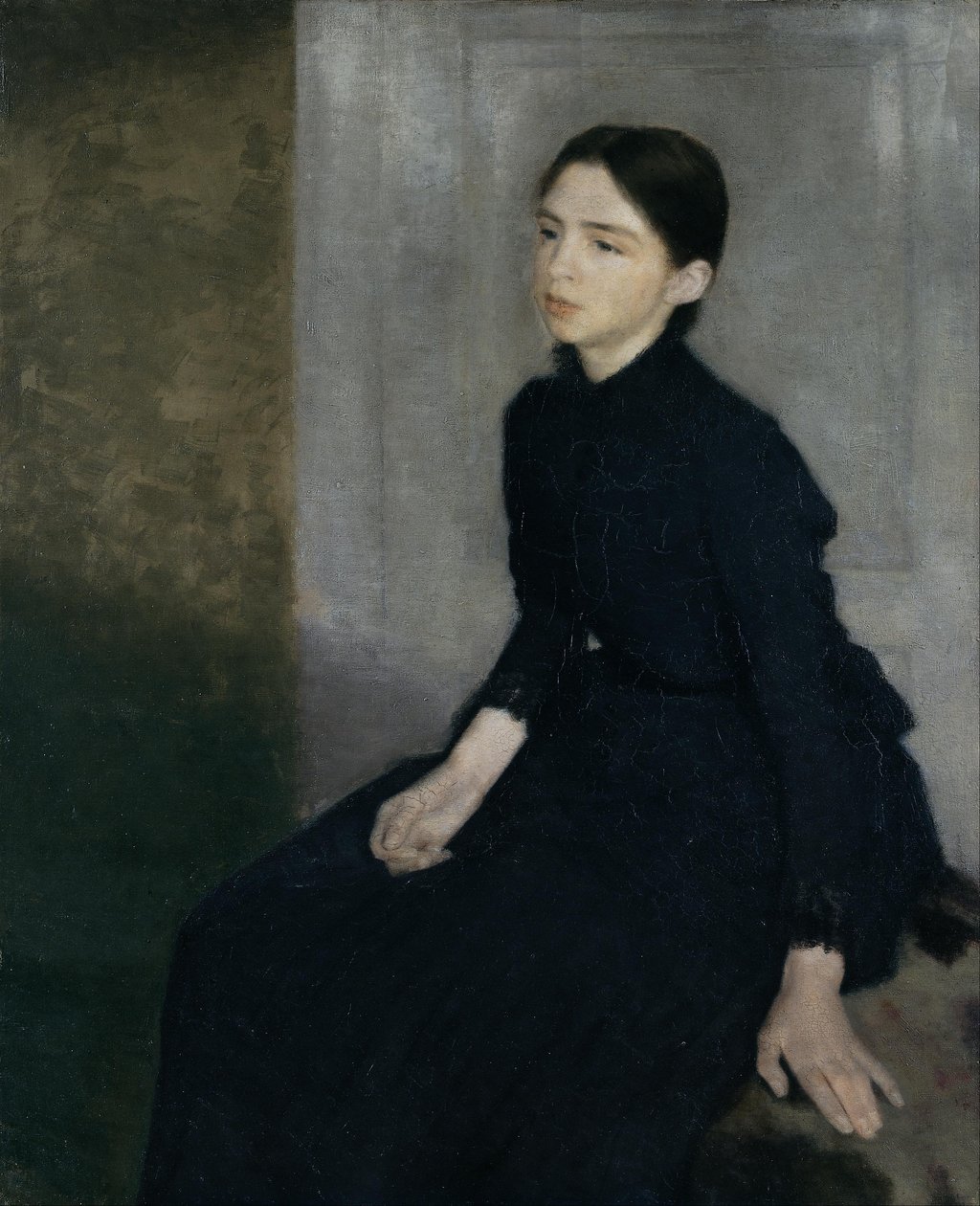 Retrato de uma jovem mulher. A irmã de artistas Anna Hammershøi de Vilhelm Hammershøi