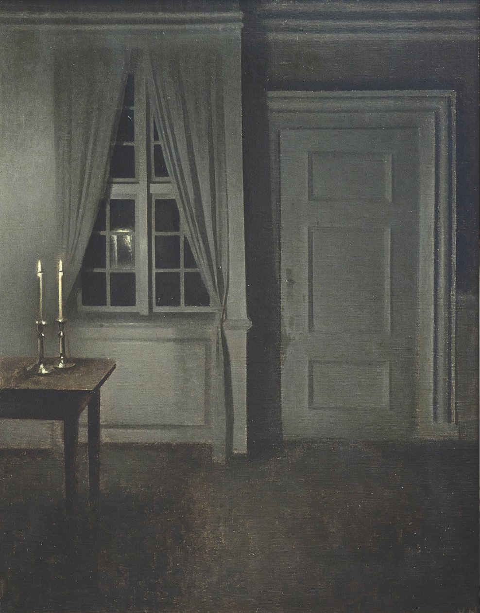 Interior com duas velas de Vilhelm Hammershøi