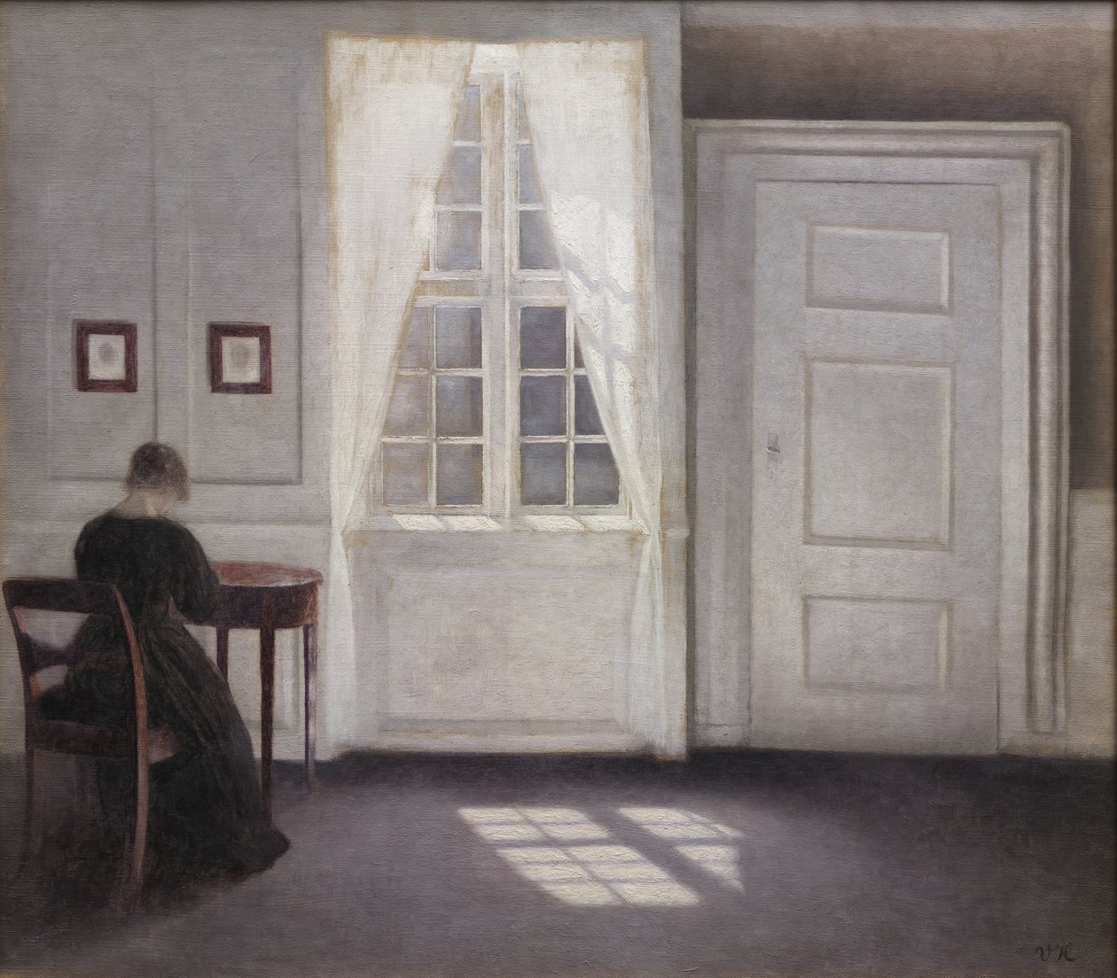 Sala de estar em Strandgade com sol no chão de Vilhelm Hammershøi
