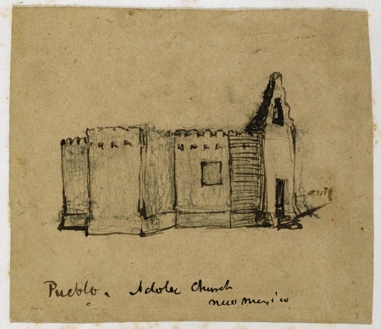 Pueblo, Adobe Church, Novo México, 1869-71 (tinta no papel) de Vincent Colyer