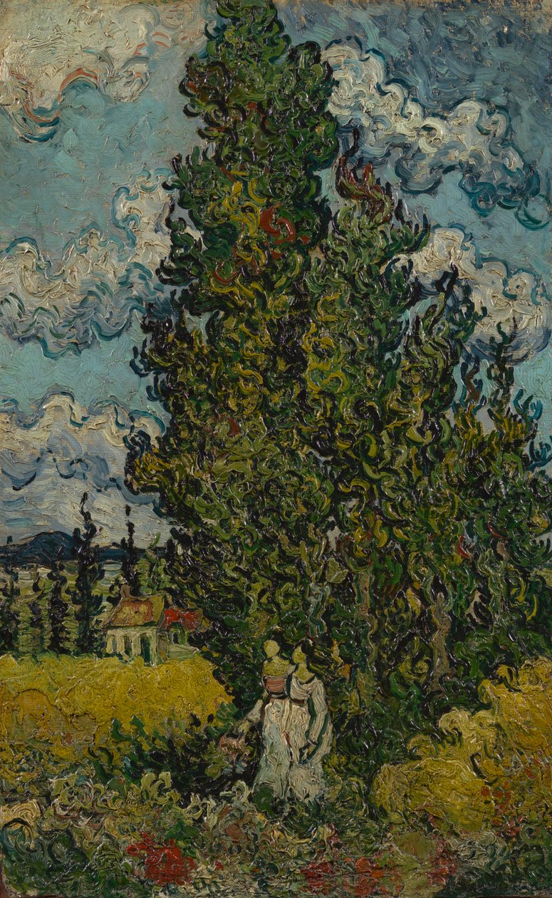 Ciprestes e duas mulheres de Vincent van Gogh