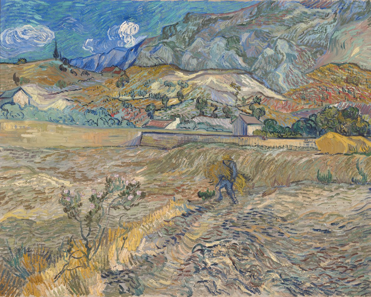 Paisagem em Saint-Rémy (campo fechado com camponês) de Vincent van Gogh