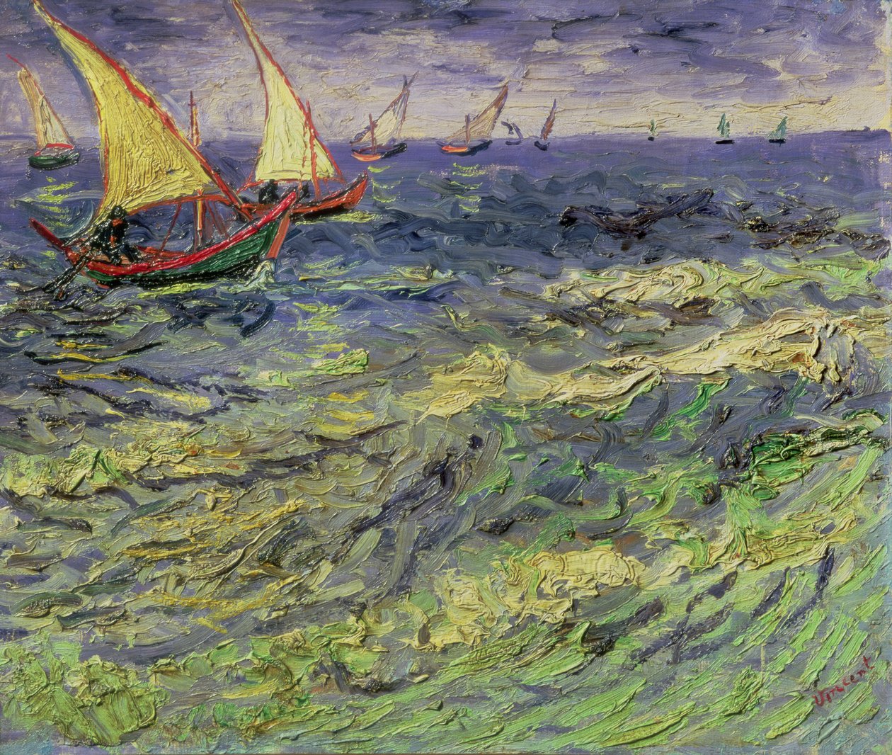 Seascape em Saintes-Maries (Vista do Mediterrâneo) 1888 de Vincent van Gogh