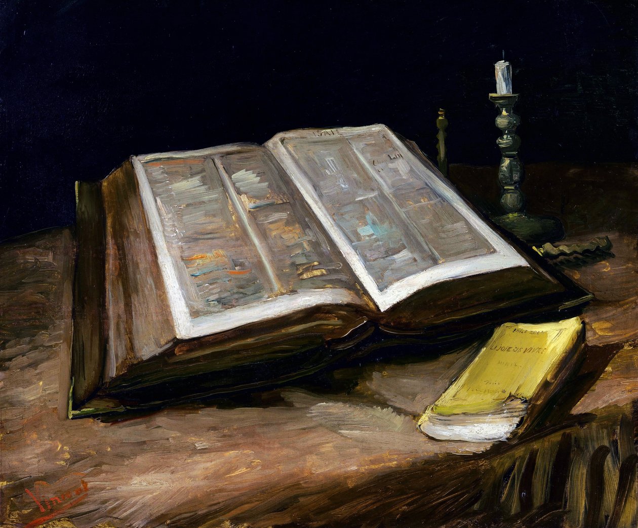 Ainda vida com a Bíblia de Vincent van Gogh