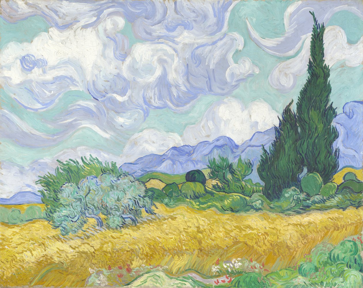 Campo de trigo com ciprestes de Vincent van Gogh