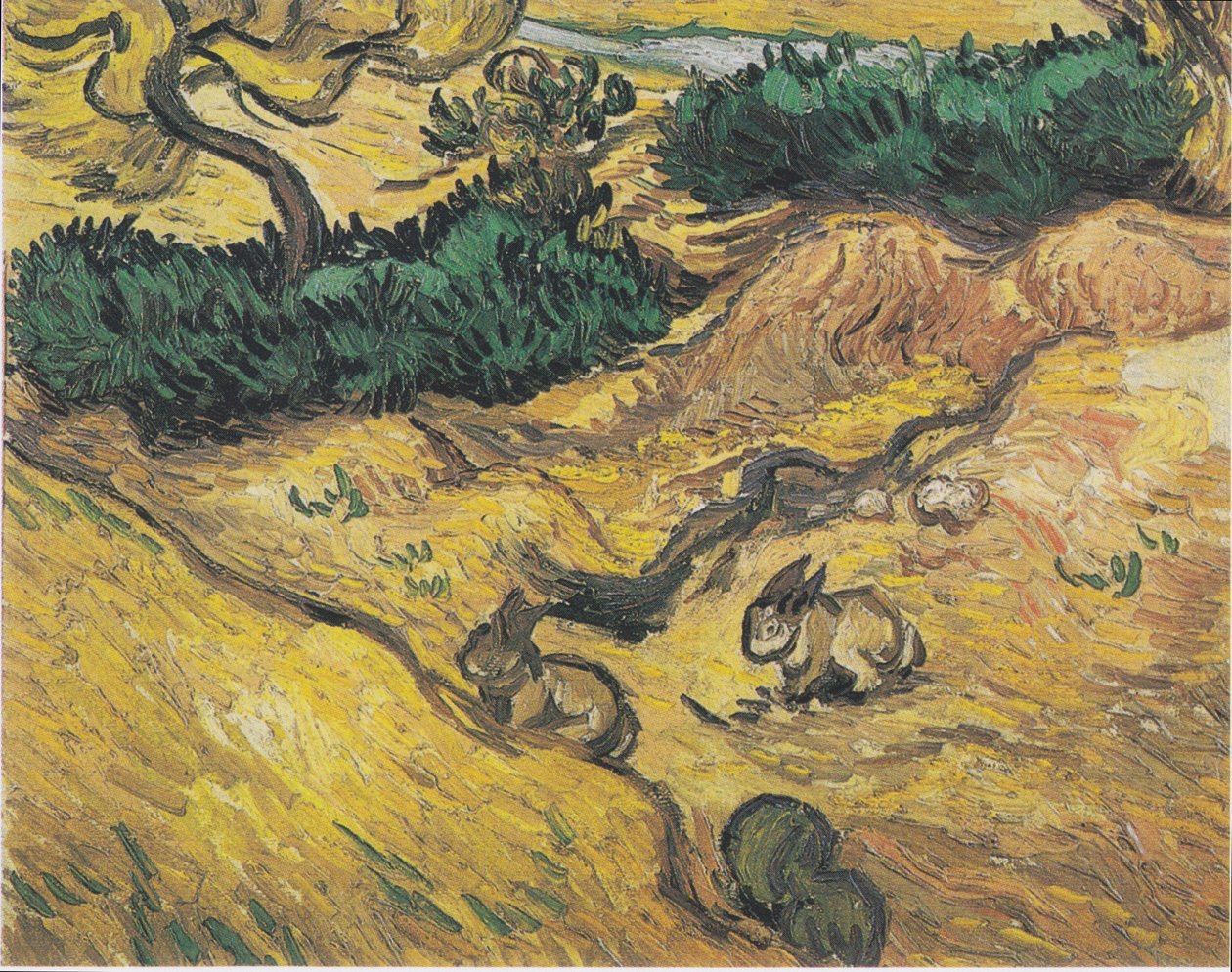 Dois coelhos em um prado de Vincent van Gogh