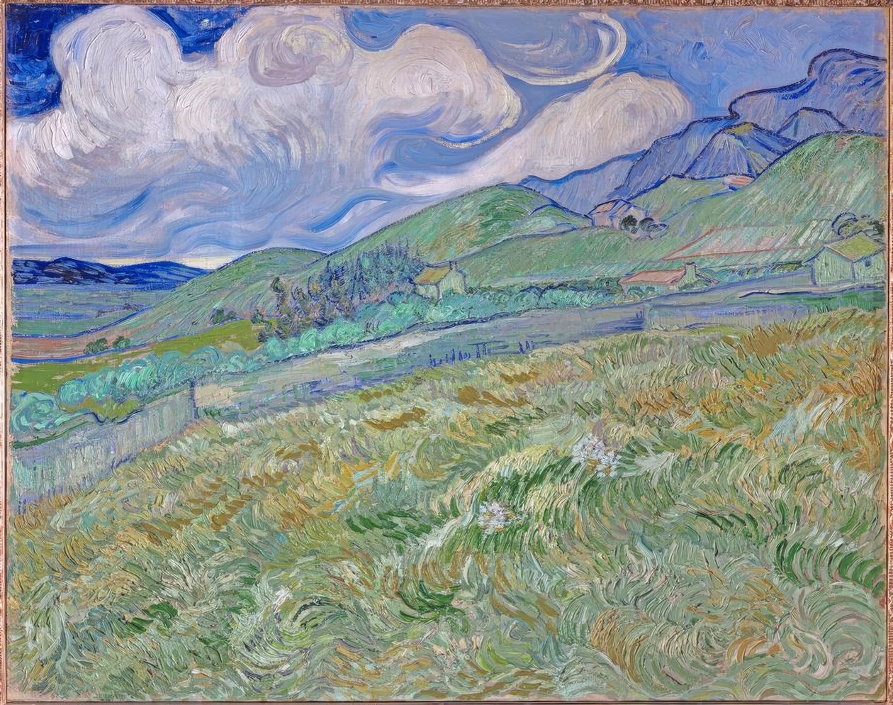 Paisagem montanhosa atrás do Hospital Saint-Paul de Vincent van Gogh