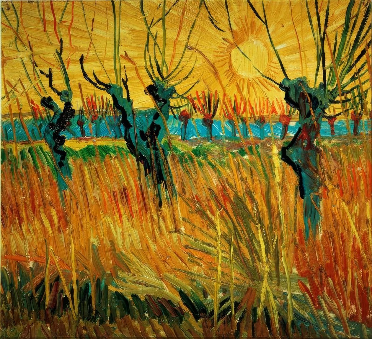 Salgueiros ao pôr do sol de Vincent van Gogh