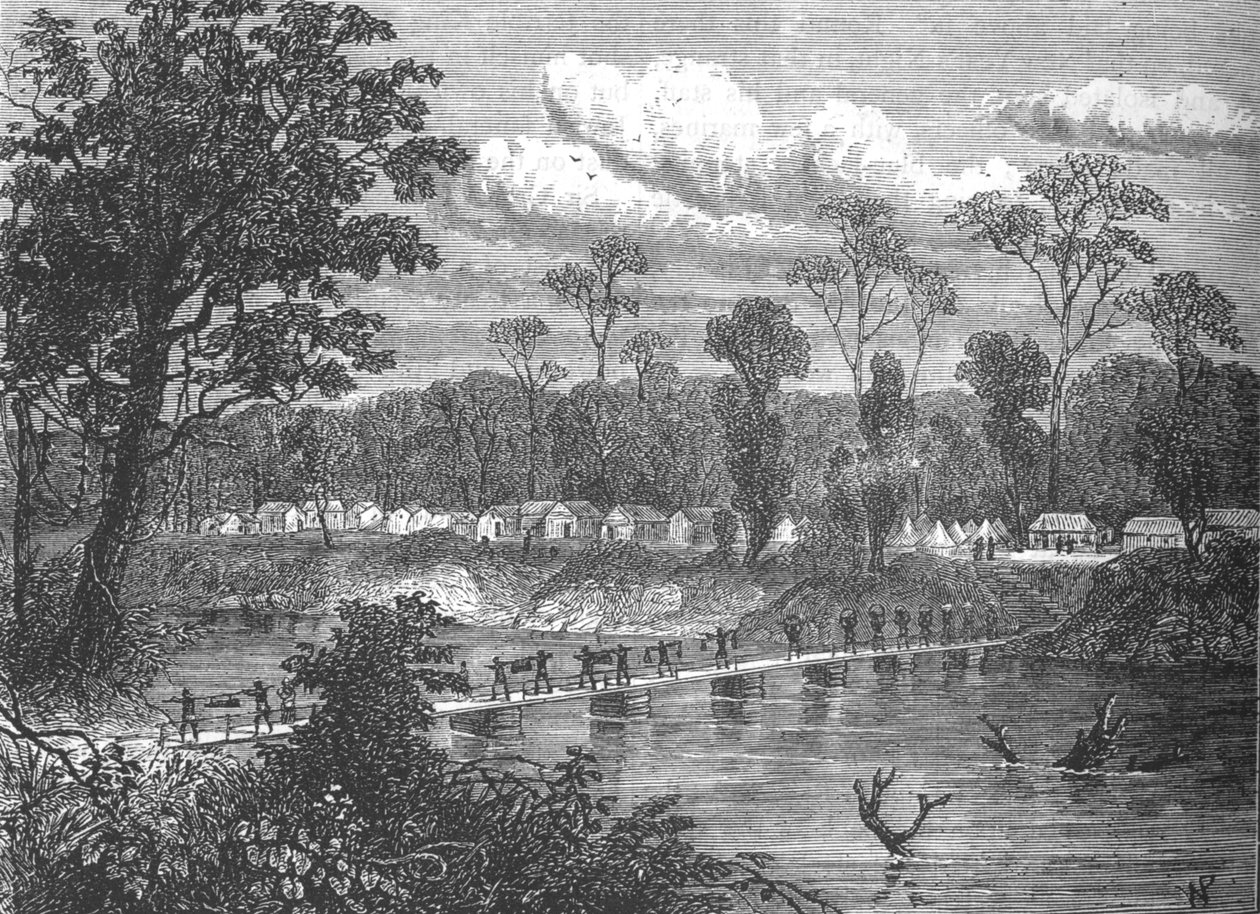 Ponte de pontão no Prah, c1880. de W.P.