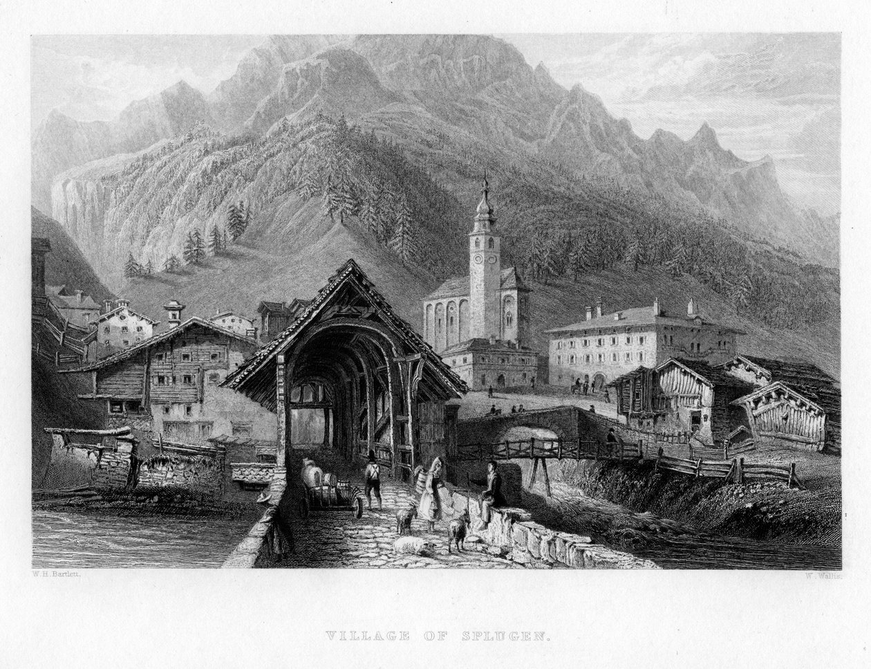 Aldeia de Splugen, Suíça, 1834 de W. Wallis