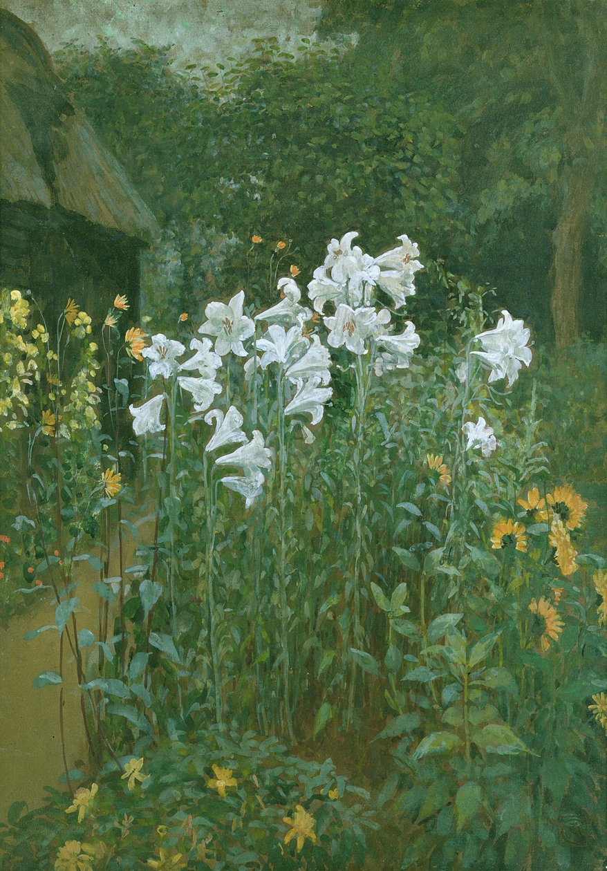 Madonna lírios em um jardim de Walter Crane