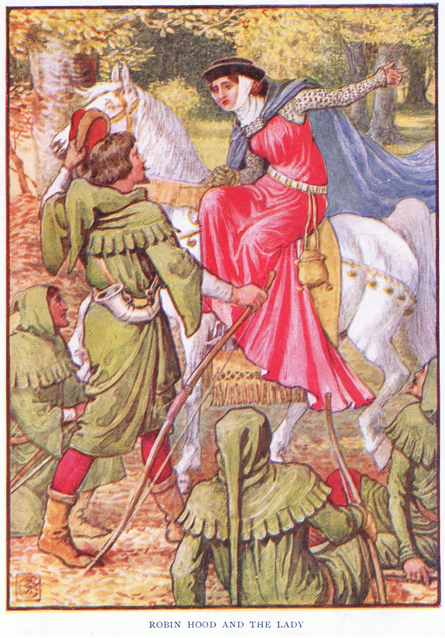 Robin Hood e a dama, c.1920 de Walter Crane