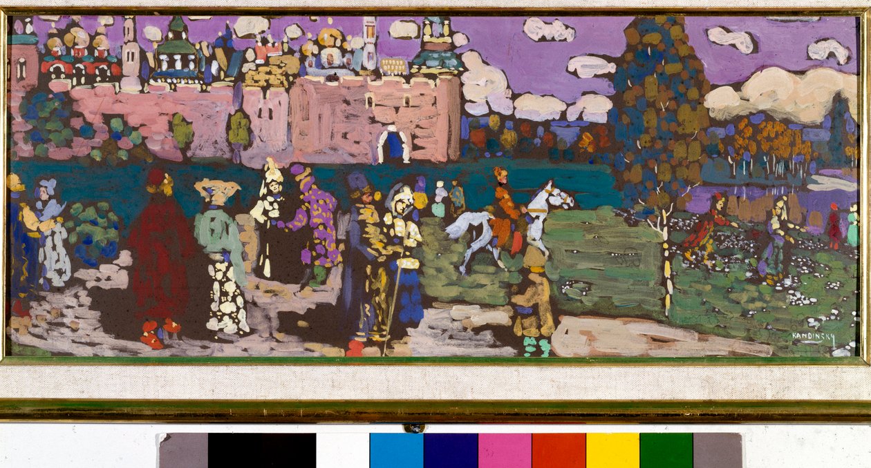 Cena russa Tempera por Vassily Kandinsky (ou Wassily Kandinski ou Kandinskij, 1866-1944). 1904 sol Coleção particular de 55x24 cm de Wassily Kandinsky