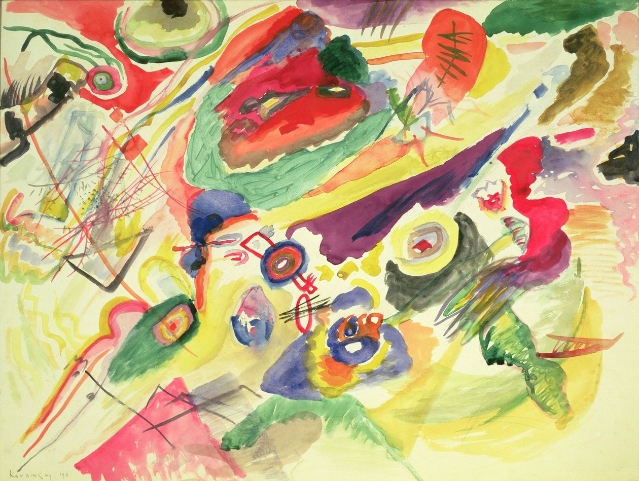 Aguarela com uma mancha vermelha, 1911 de Wassily Kandinsky