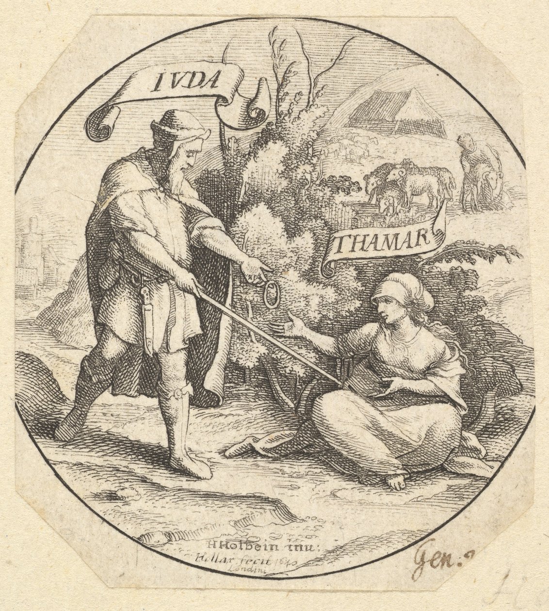 Judá e Tamar, 1640. de Wenceslaus Hollar
