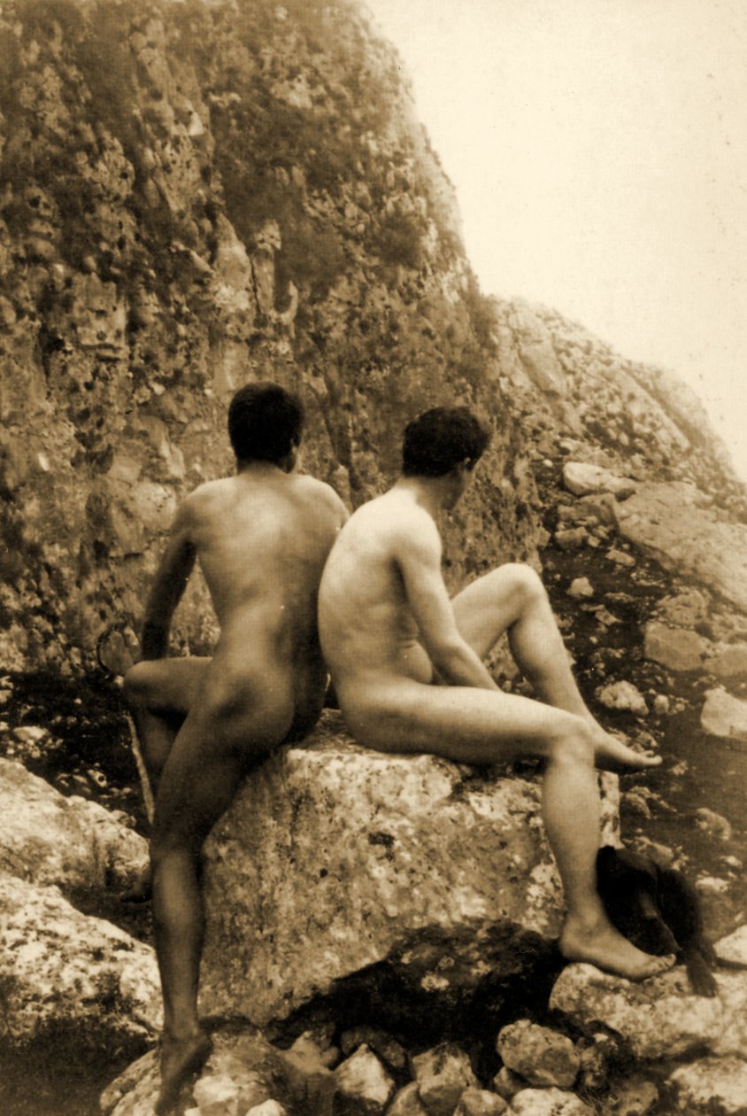 Estudo de dois nus masculinos sentado de costas, c.1898 (foto sépia)