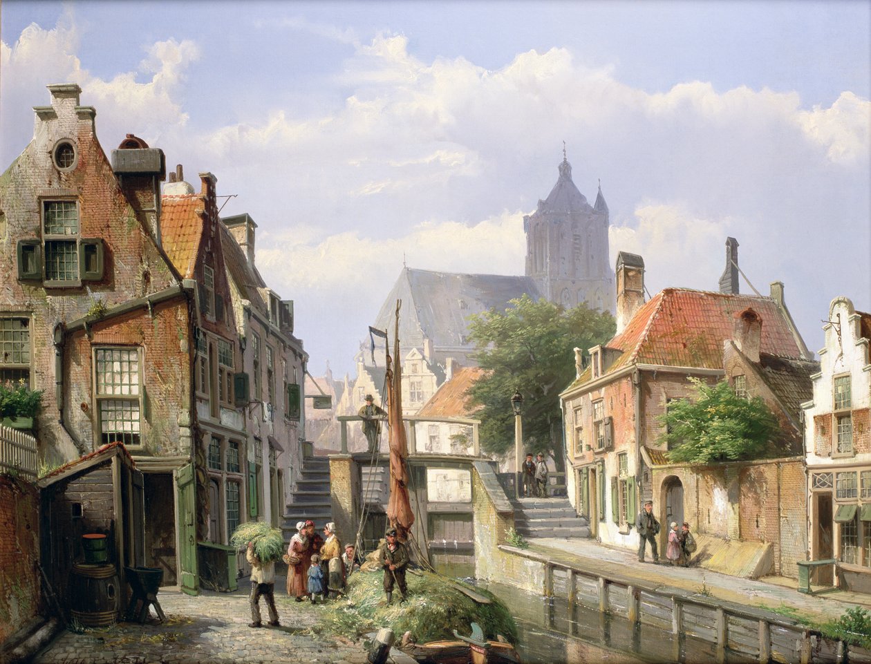 Descarregando a barcaça de feno, Haarlem de Willem Koekkoek