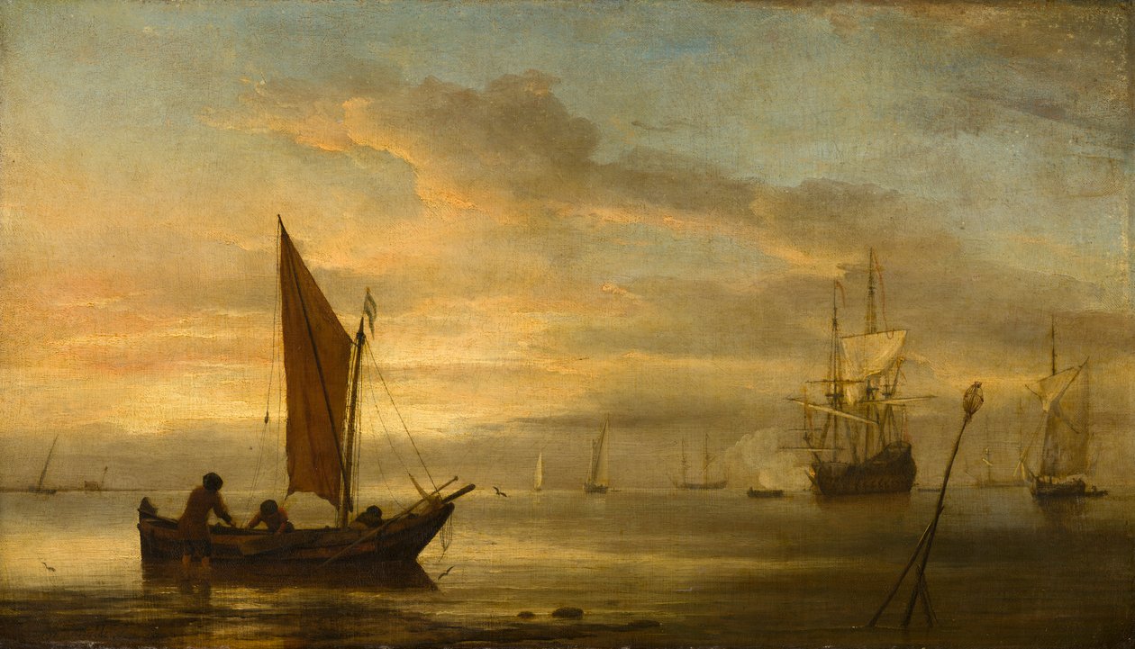 Pôr do sol no mar de Willem van de Velde