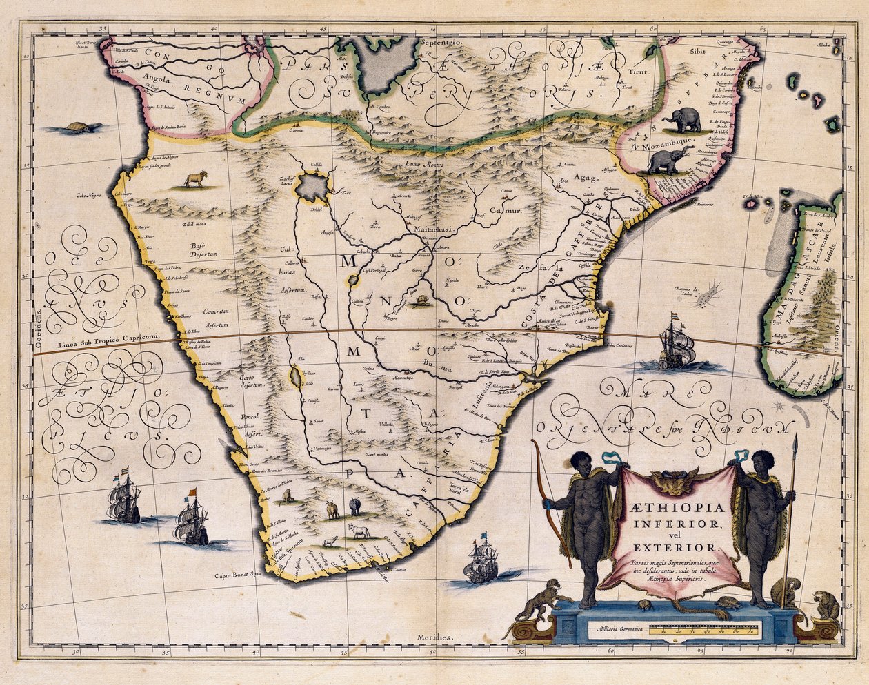 Mapa da Etiópia e da África do Sul. (gravura de Willem Blaeu