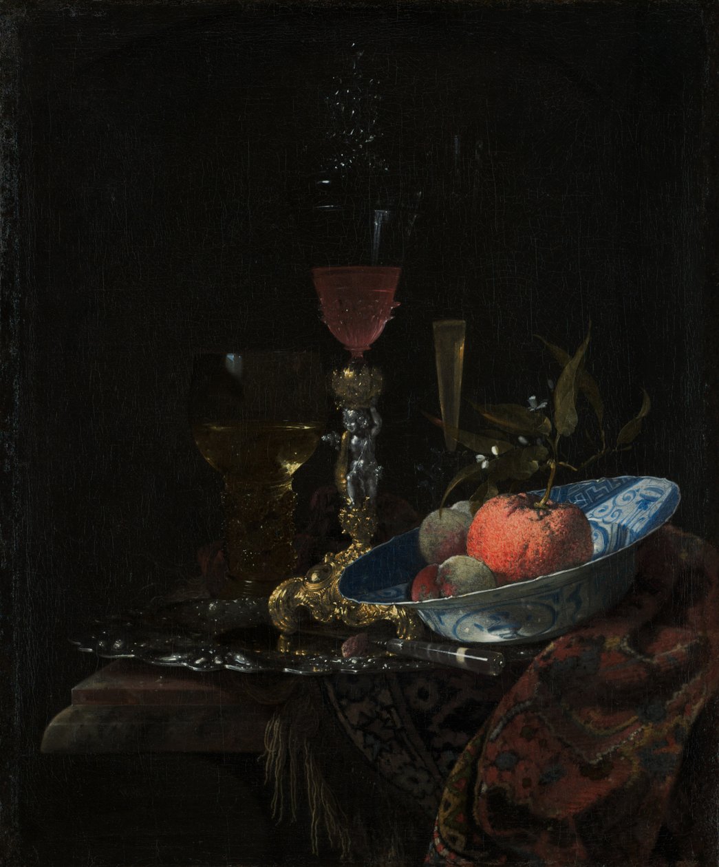 Copo de vinho e uma tigela de frutas, 1663 de Willem Kalf