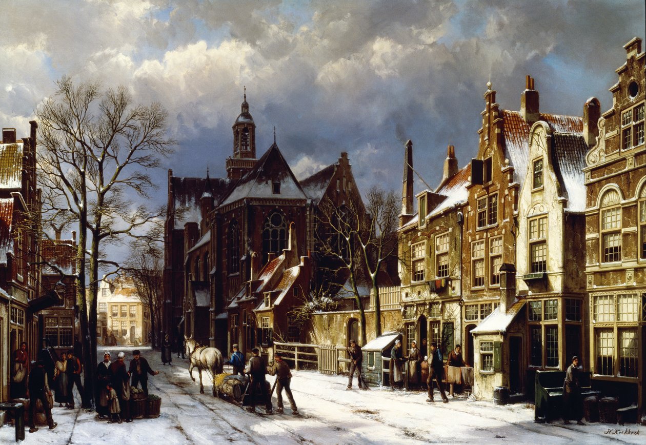 Uma cena de rua, Amsterdã (óleo sobre tela) de Willem Koekkoek