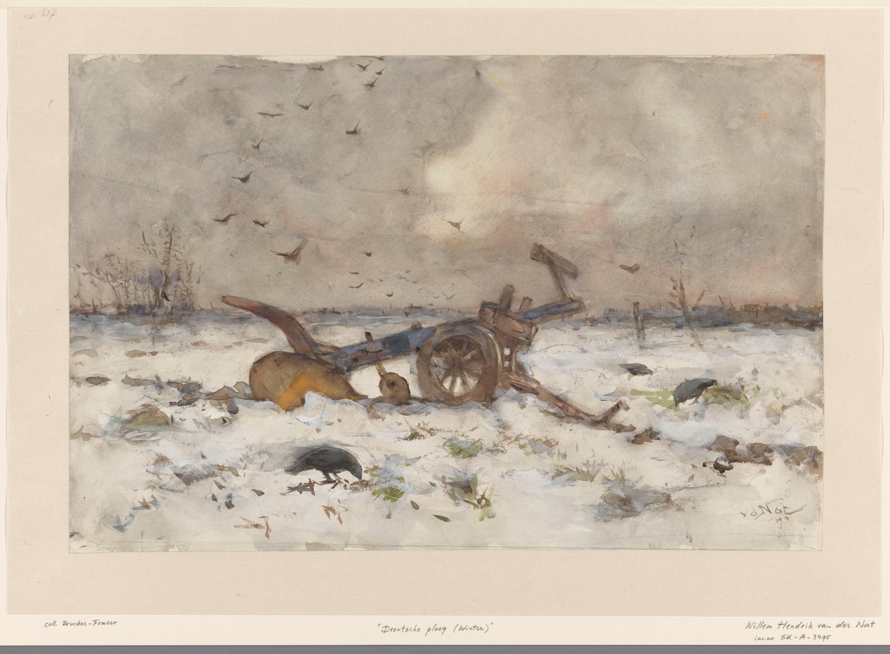 Arado no campo nevado de Willem van der Nat