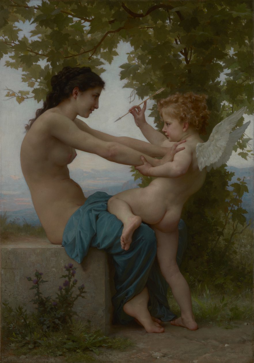 Uma jovem se defendendo contra Eros de William Adolphe Bouguereau