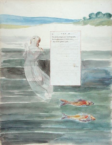 Ode na morte de um gato favorito, de The Poems of Thomas Gray, publicado em 1797-98 (wc e tinta preta no papel) de William Blake
