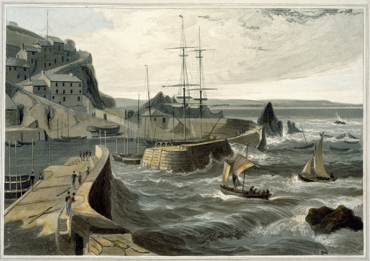 Mivagissey, Cornwall, do volume VIII de &39;Uma viagem pela Grã-Bretanha realizada entre os anos 1814 e 1825&39;, publicado em 1825 (aquatint) de William Daniell