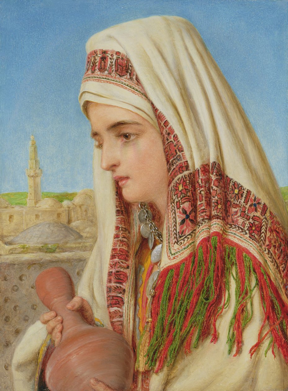 Uma mulher árabe com um xale de cabeça carregando um jarro de água de William Gale
