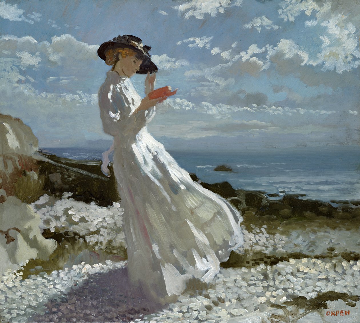 Grace lendo em Howth Bay de William Orpen
